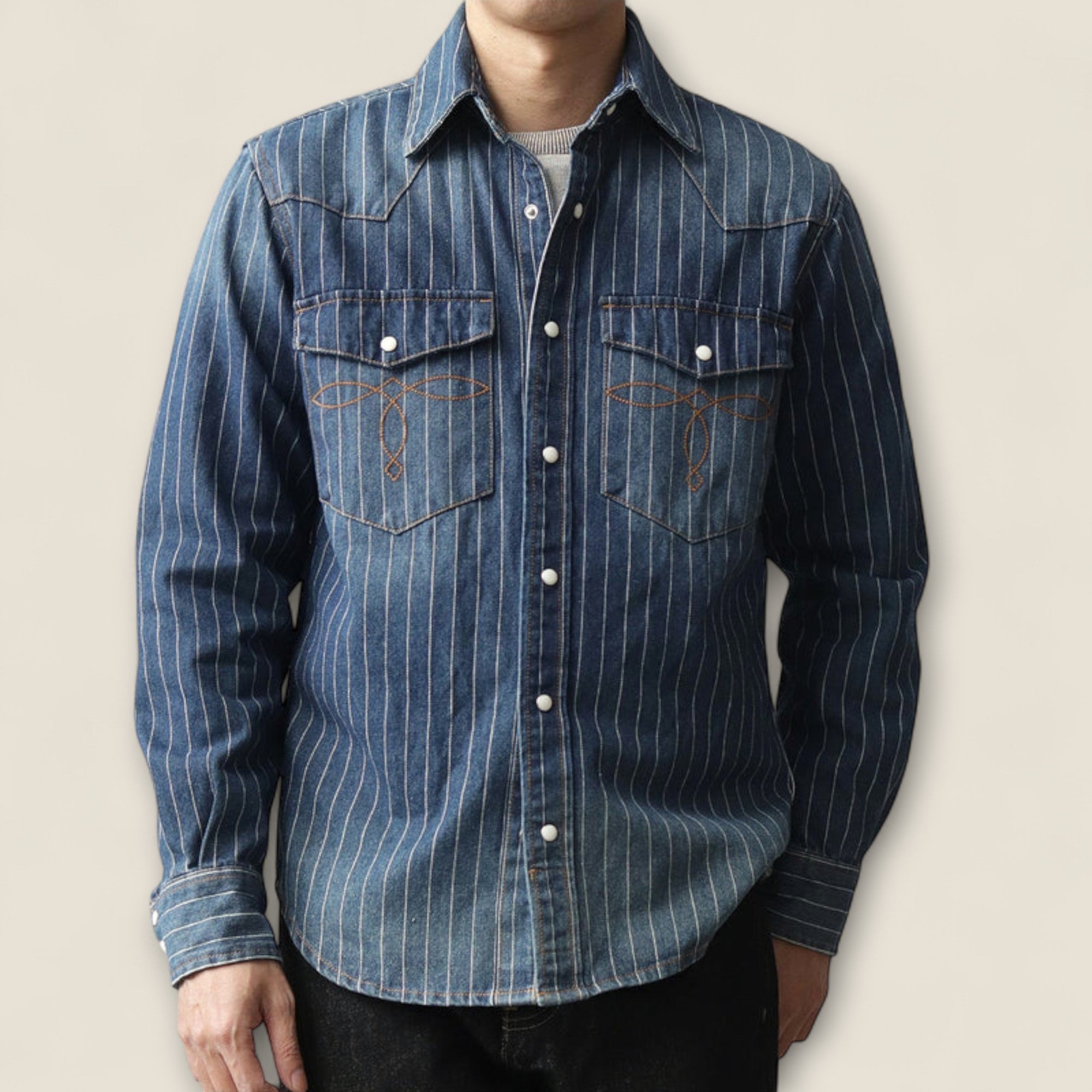 Leon - Gestreiftes Denim-Hemd